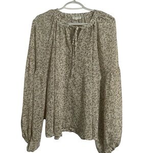 Blu Pepper Floral Cream Peasant Blouse - L